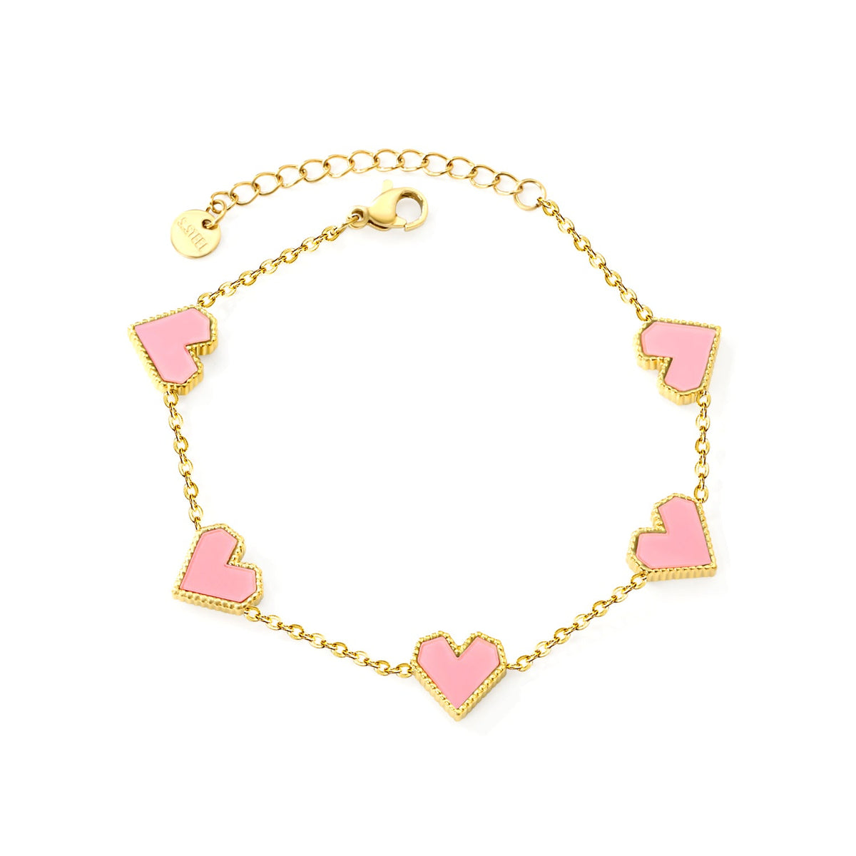 Heart Shape Acrylic & Shell Bracelet in gold-plated stainless steel, colorful and elegant design with double-sided heart shell accents for women