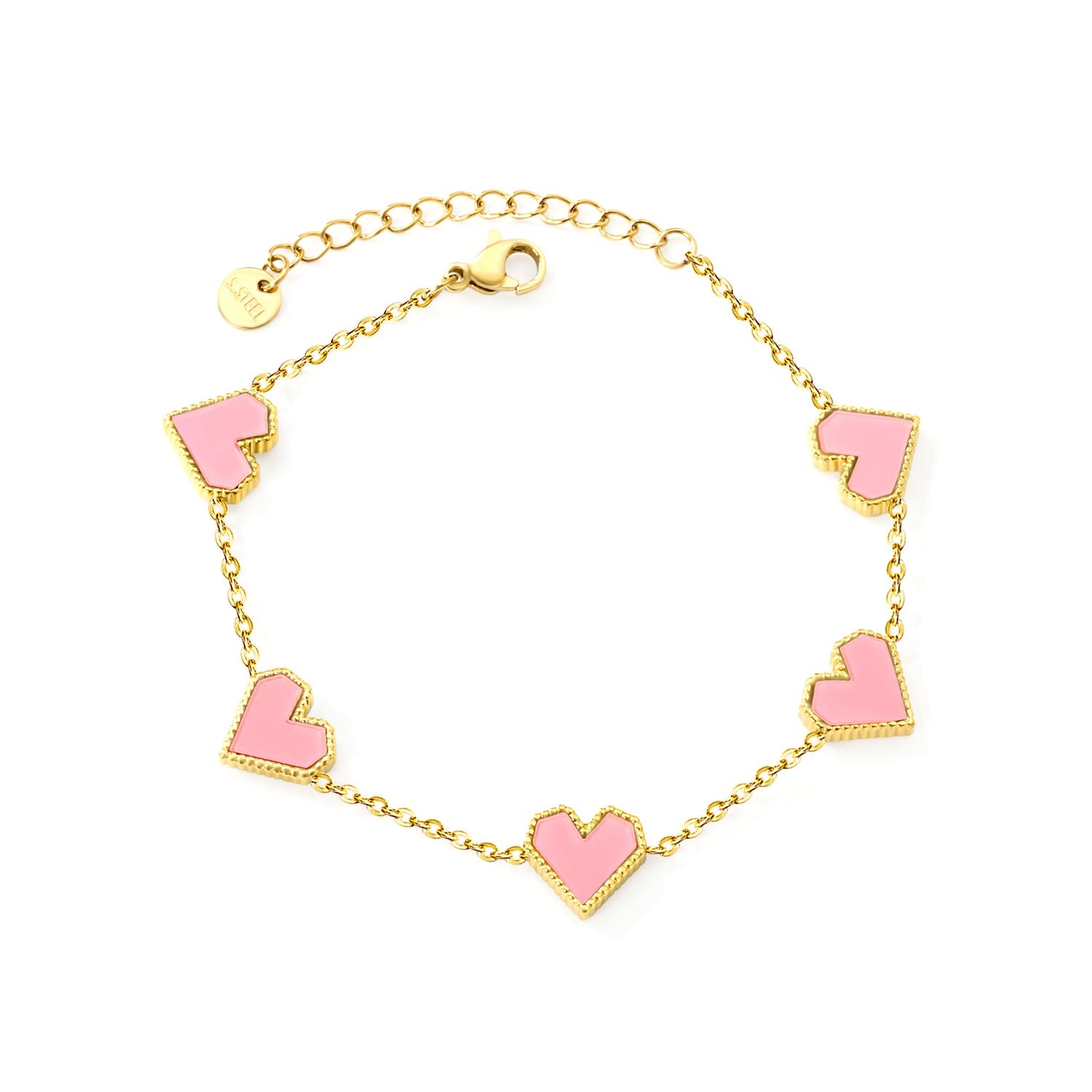 Heart Shape Acrylic & Shell Bracelet in gold-plated stainless steel, colorful and elegant design with double-sided heart shell accents for women