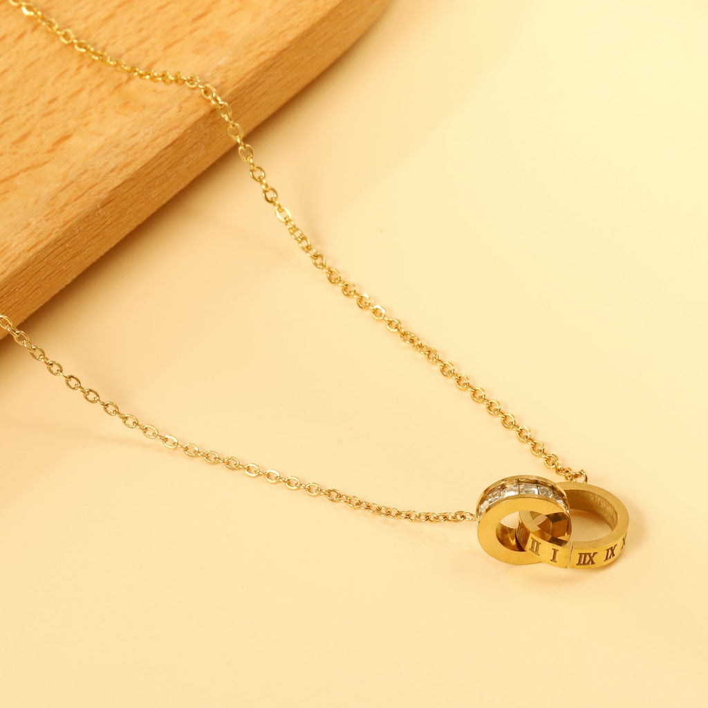 Dubbele cirkel diamant &amp; Romeinse cijfers ketting