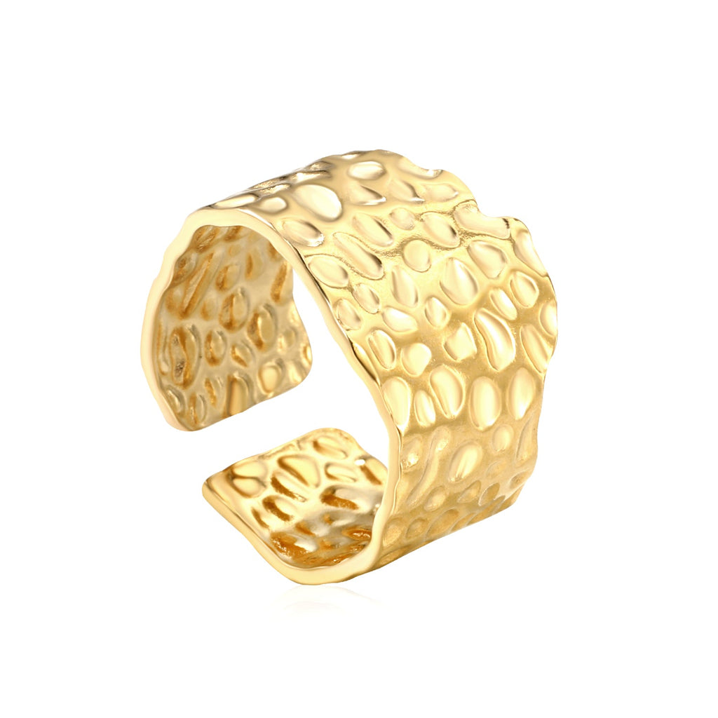 Gold-tone stainless steel honeycomb textured ring