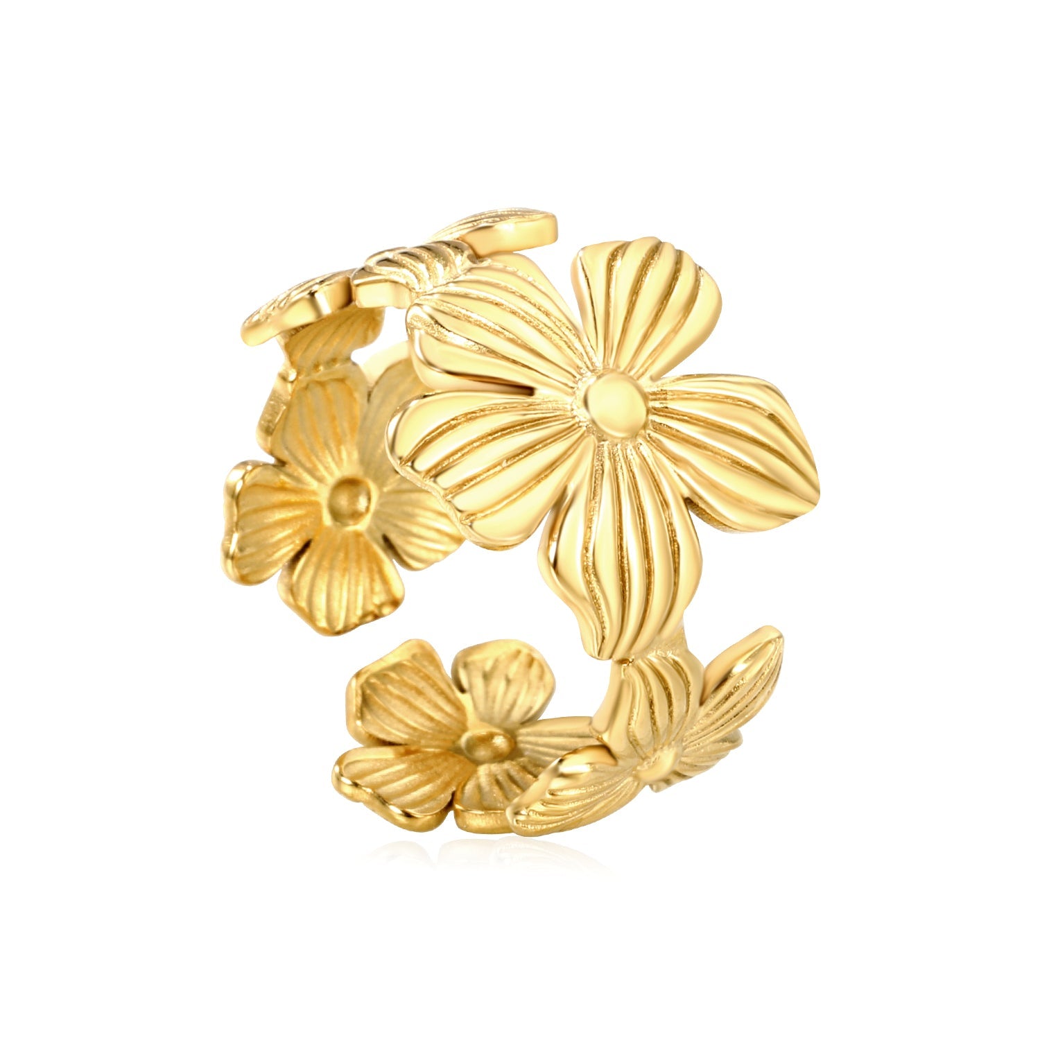 Gold flower embossed ring with botanical texture by JSC Jewelry