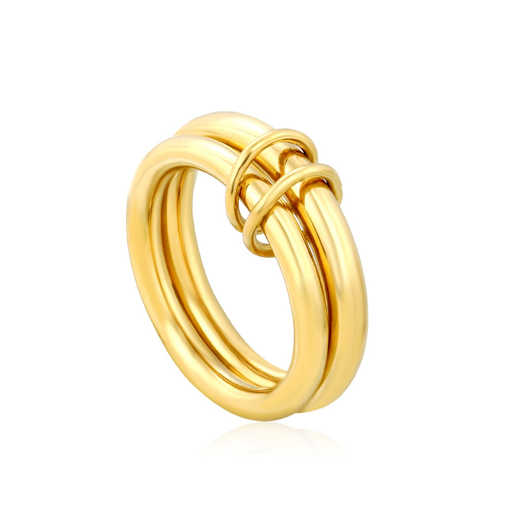 Double-Loop Intertwined Ring in gold-plated stainless steel, modern stackable design for everyday wear
