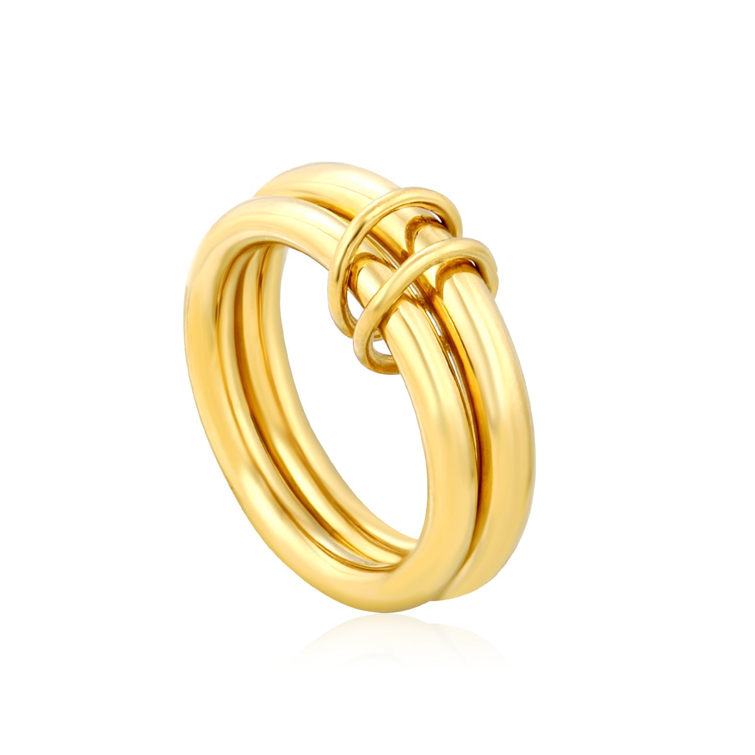 Double-Loop Intertwined Ring in gold-plated stainless steel, modern stackable design for everyday wear