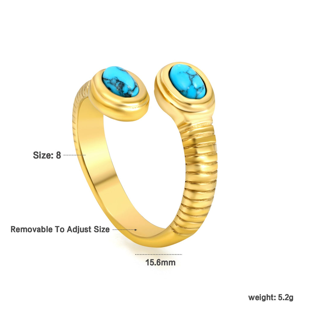 Two Oval Turquoise Open-End Rings