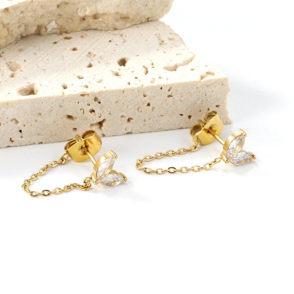 Grass Bud Zirconium Cross Chain Earrings