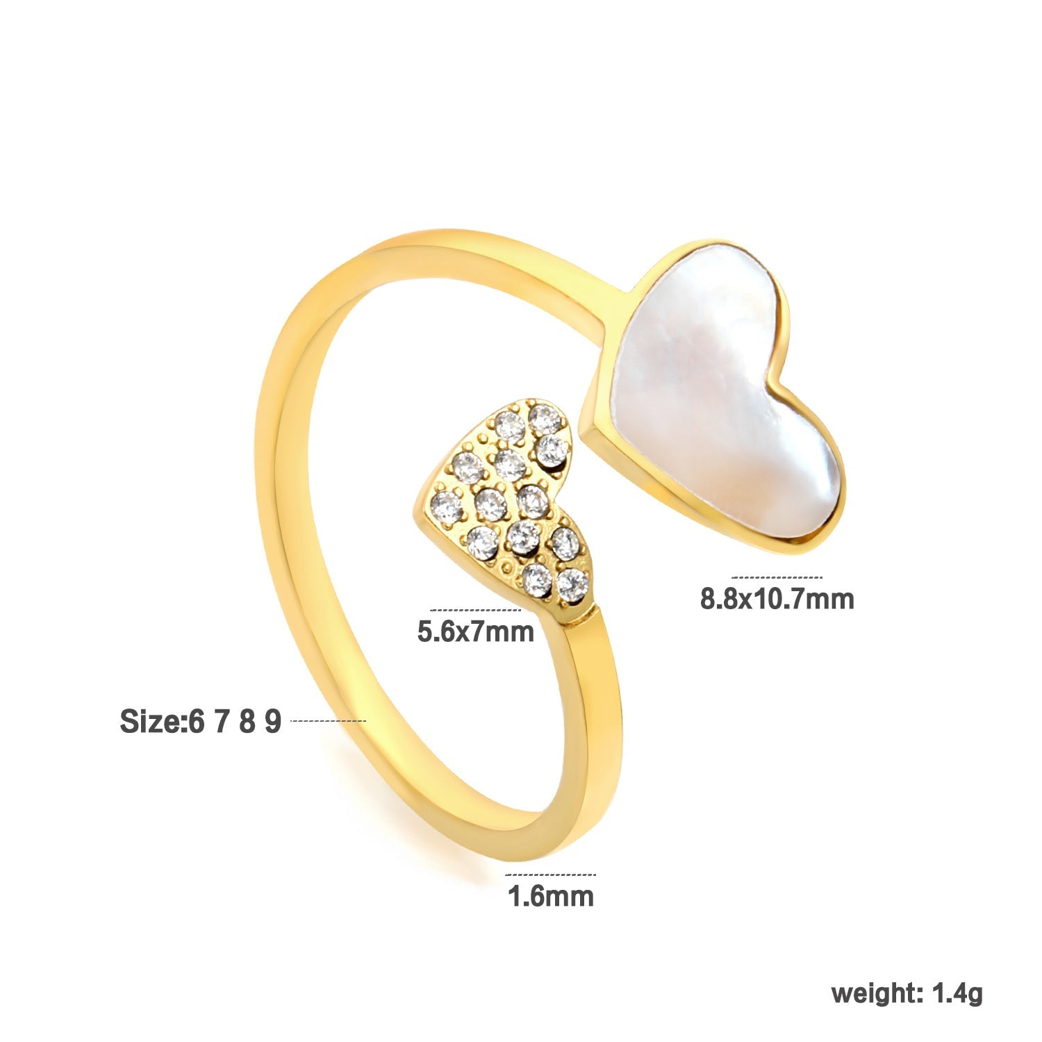 Twee harten diamant &amp; schelp ring