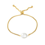Golden 12mm White Pearl Bracelet in gold-plated stainless steel, classic round pearls design for women