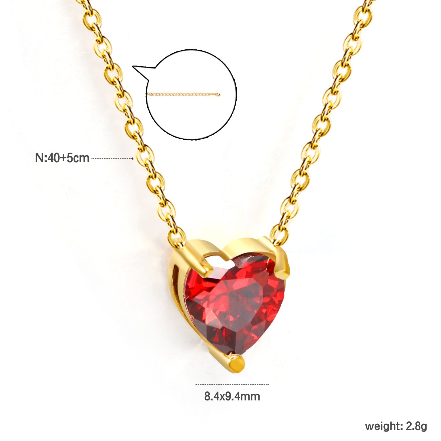 Hartvormige zirkoon hanger ketting