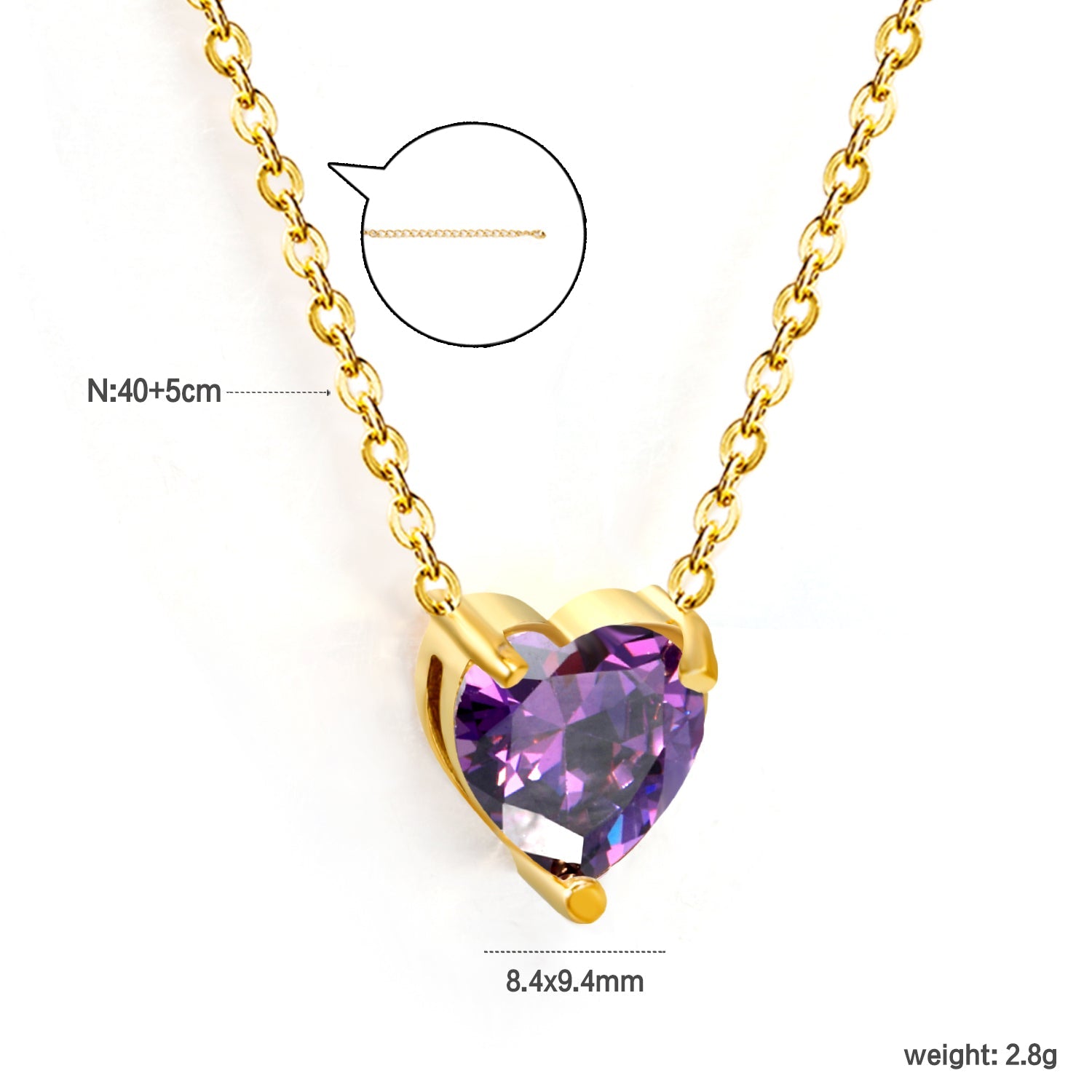 Hartvormige zirkoon hanger ketting