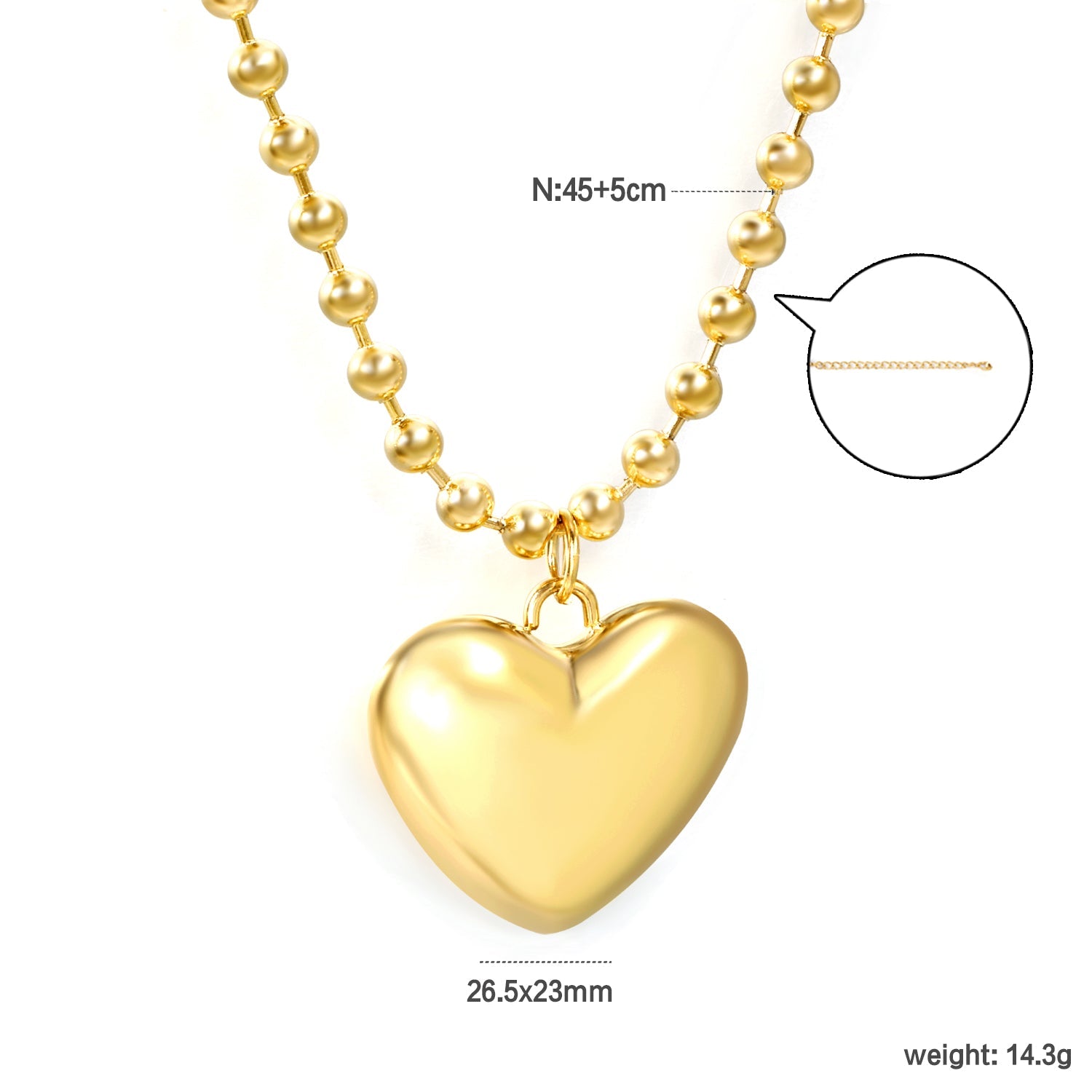 Ketting met holle harthanger en golvende kralenketting