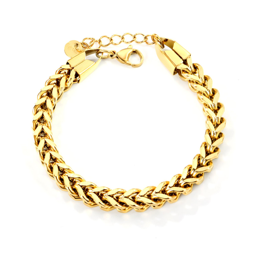 W 6mm Chain Bracelet in gold or rose gold-plated stainless steel with 6mm round end tag, elegant and versatile design for men and women