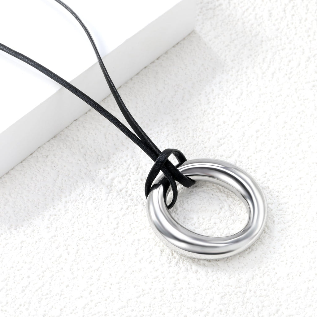 Holle cirkel hanger leren band ketting