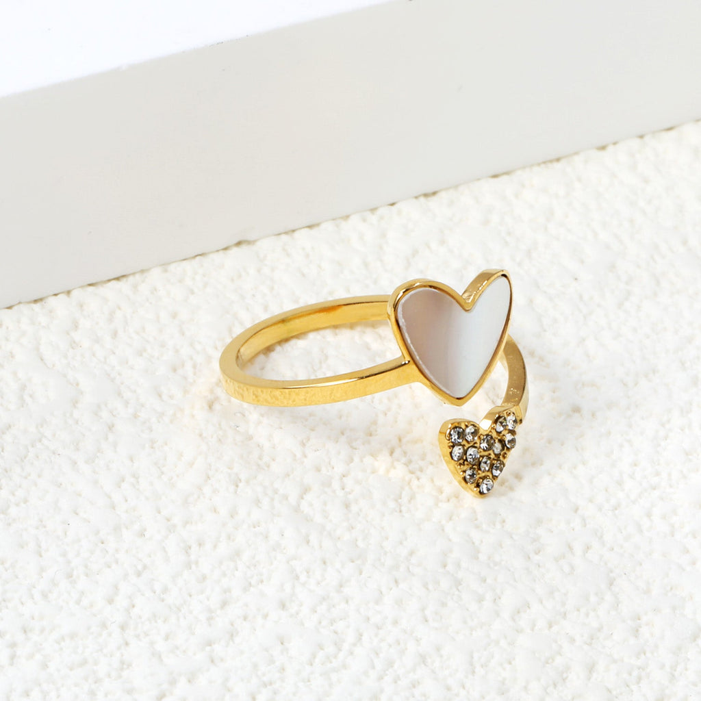 Twee harten diamant &amp; schelp ring