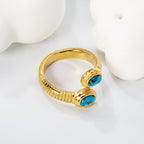 Two Oval Turquoise Open-End Rings