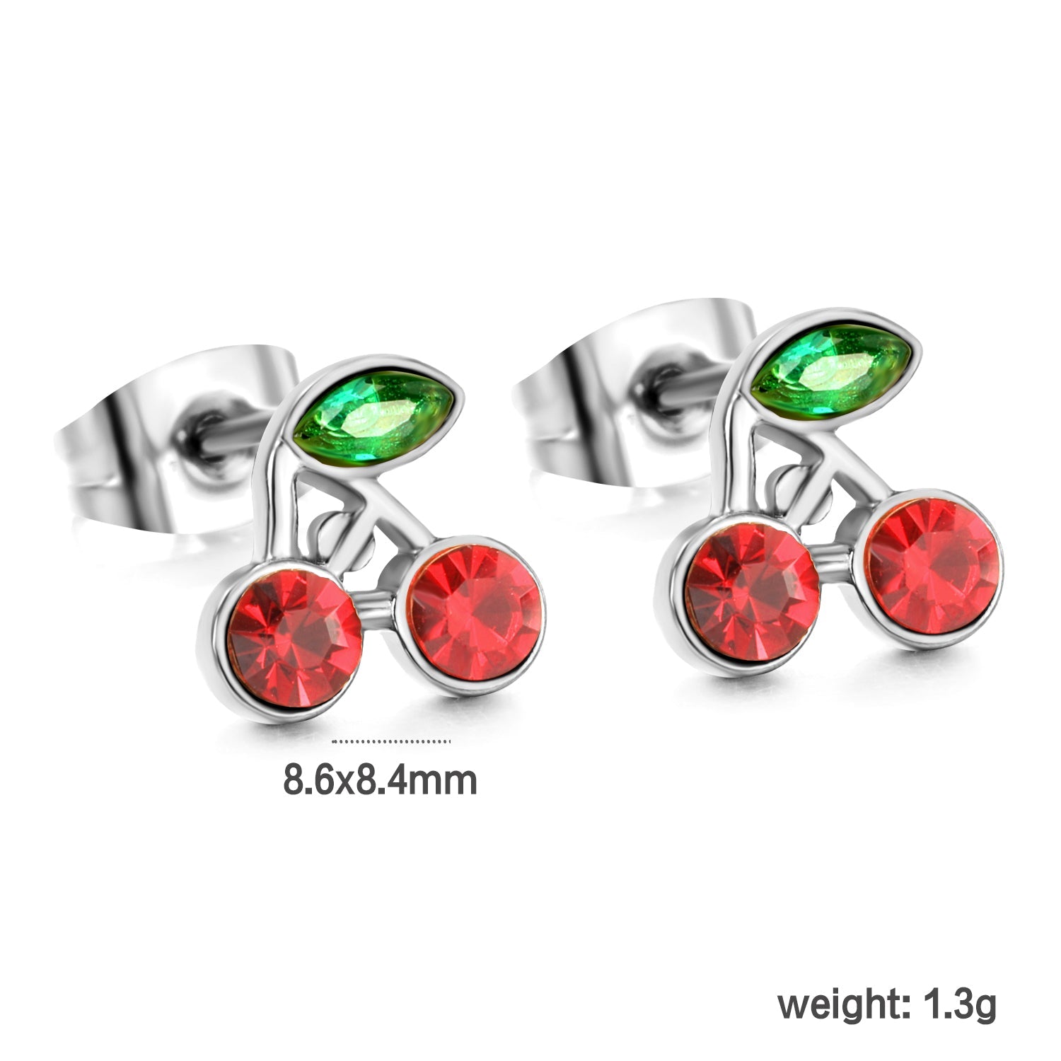 Kersengroene en witte diamanten oorbellen