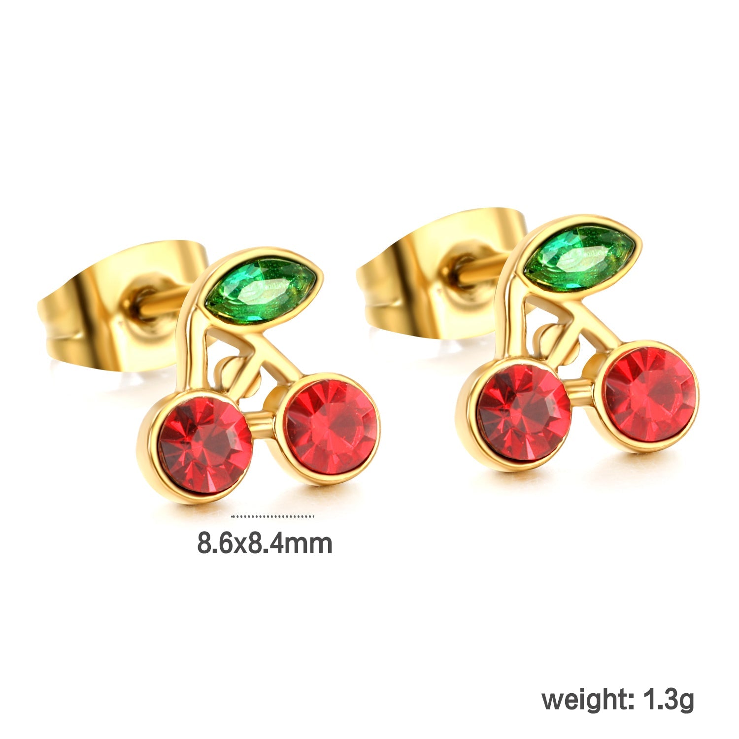 Kersengroene en witte diamanten oorbellen