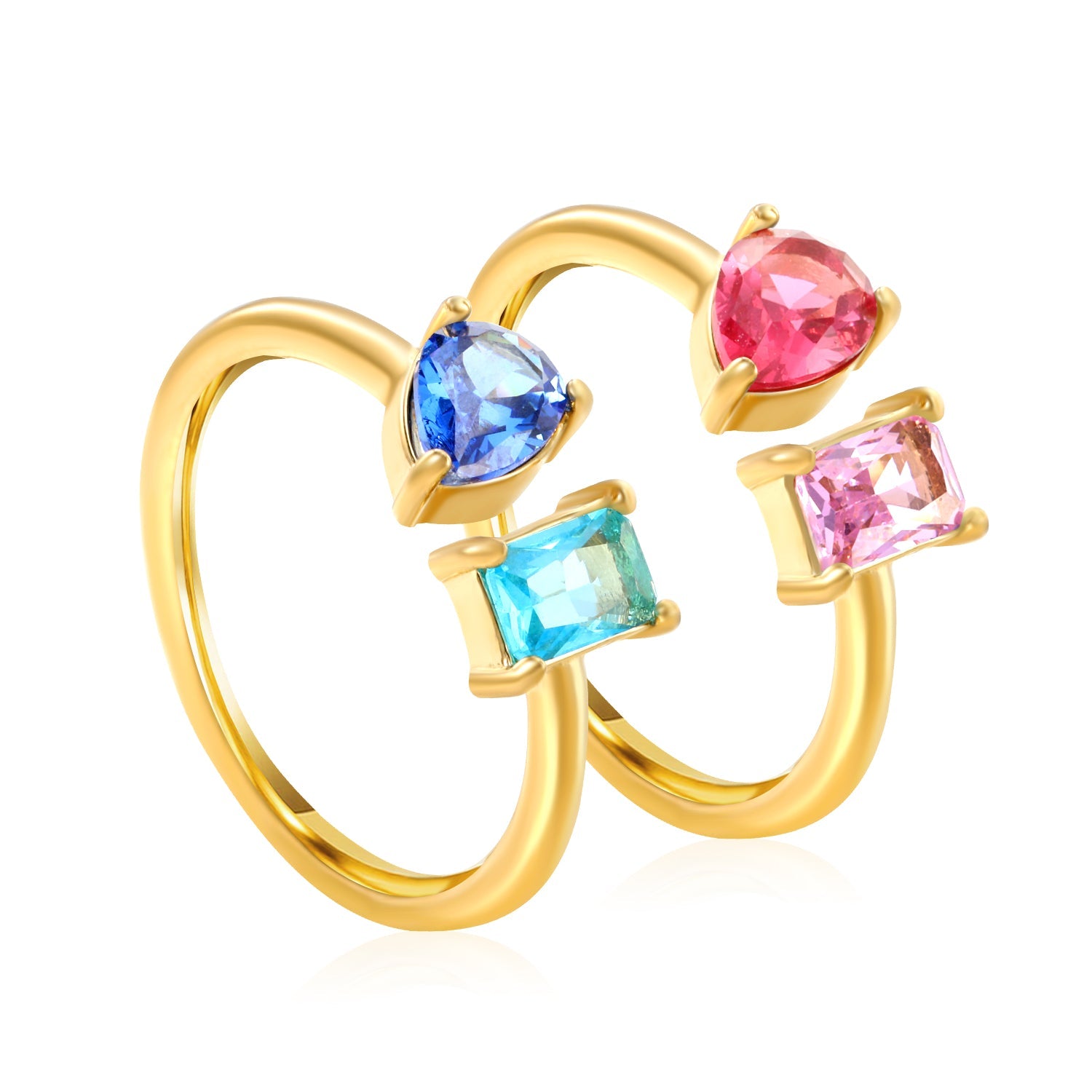 Gold double ring with multi-color gemstones by JSC Jewelry