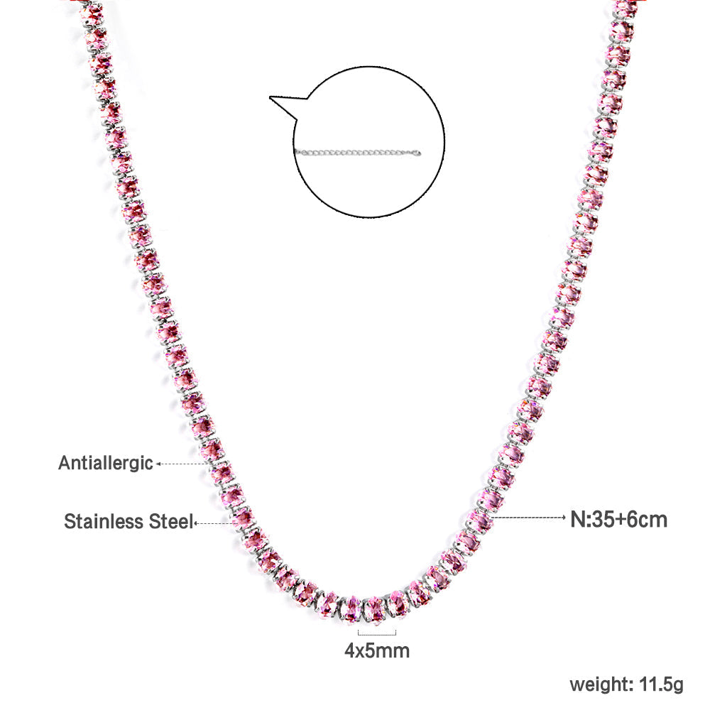 Oval Multicolor Diamond Clasp Necklace
