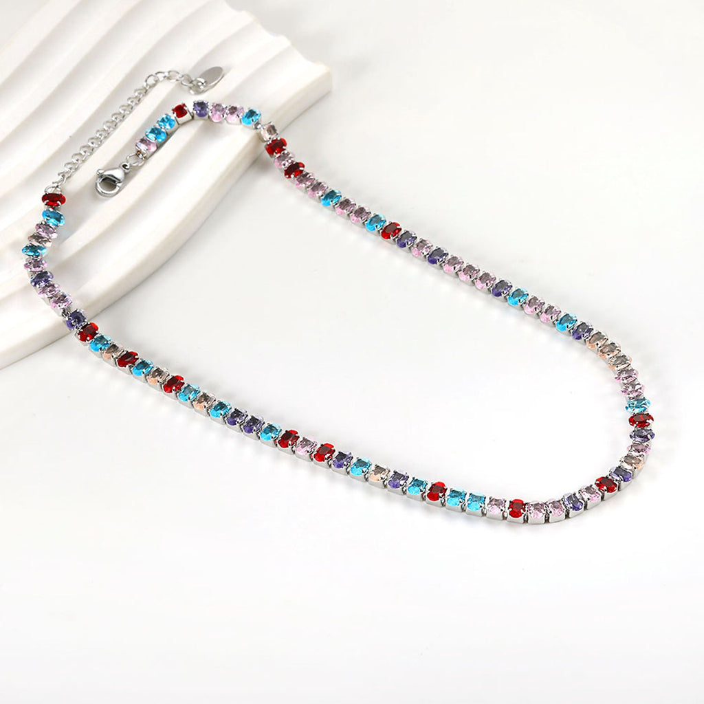 Oval Multicolor Diamond Clasp Necklace