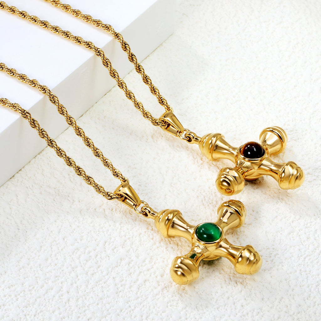 Kruisbruine kattenoog hanger ketting