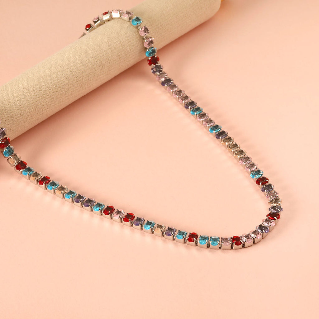 Oval Multicolor Diamond Clasp Necklace