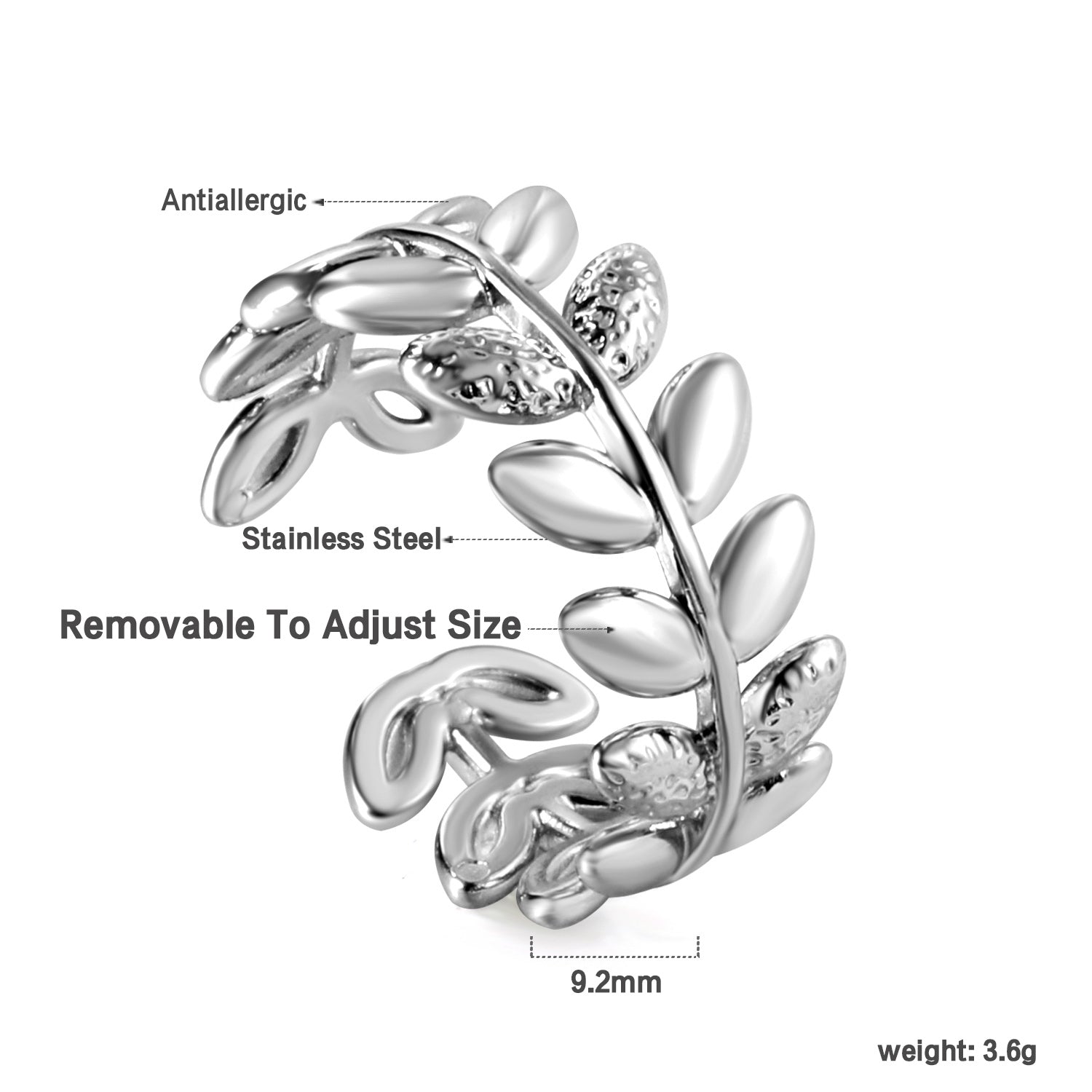 Bladvormige open veganistische ring