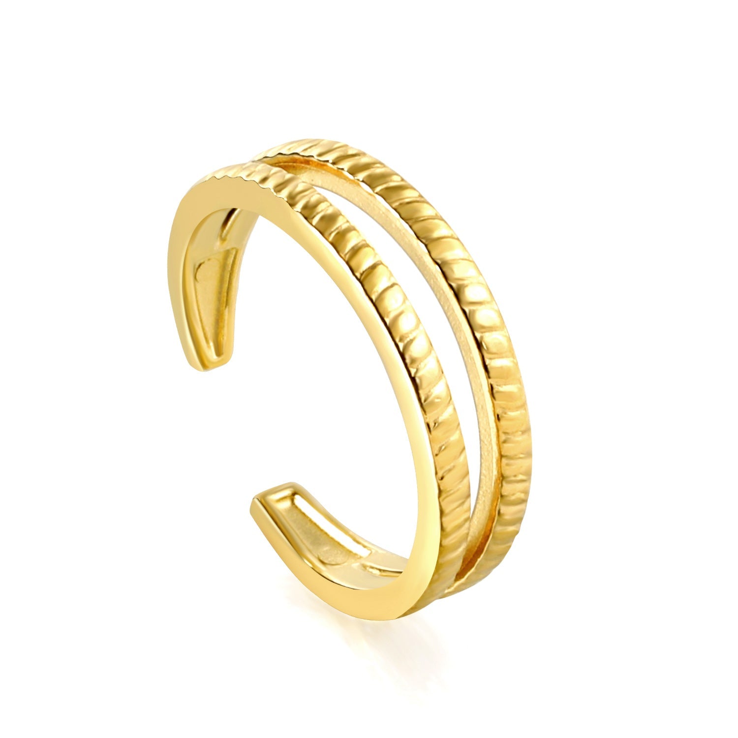 Double Vein Open Finger Ring in gold-plated stainless steel, sleek and modern design for women