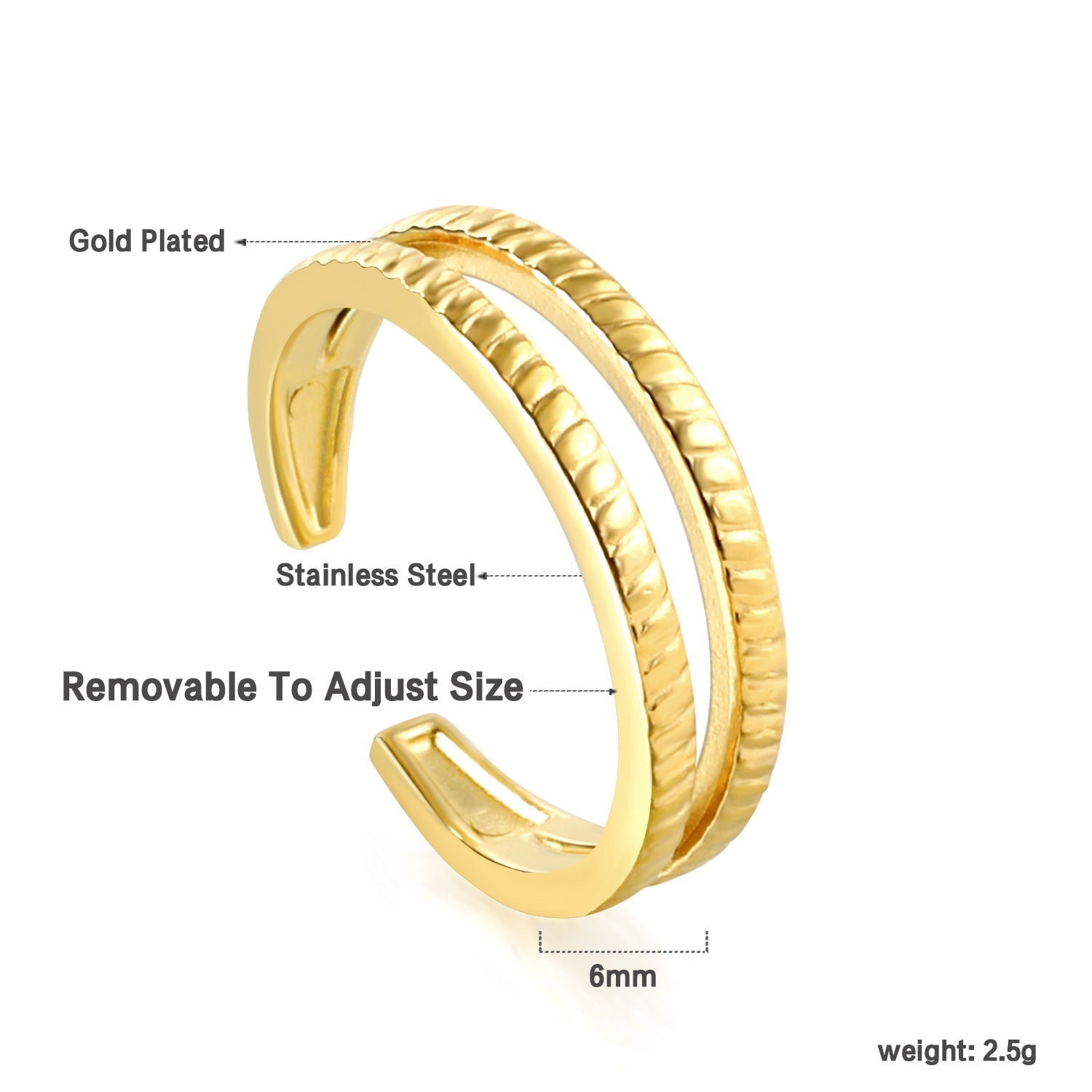 Dubbele ader open vingerring