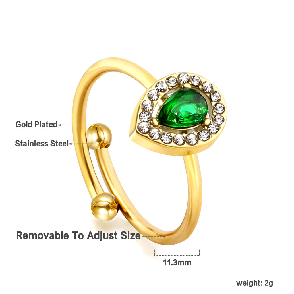 Traanvormige groene diamanten ring