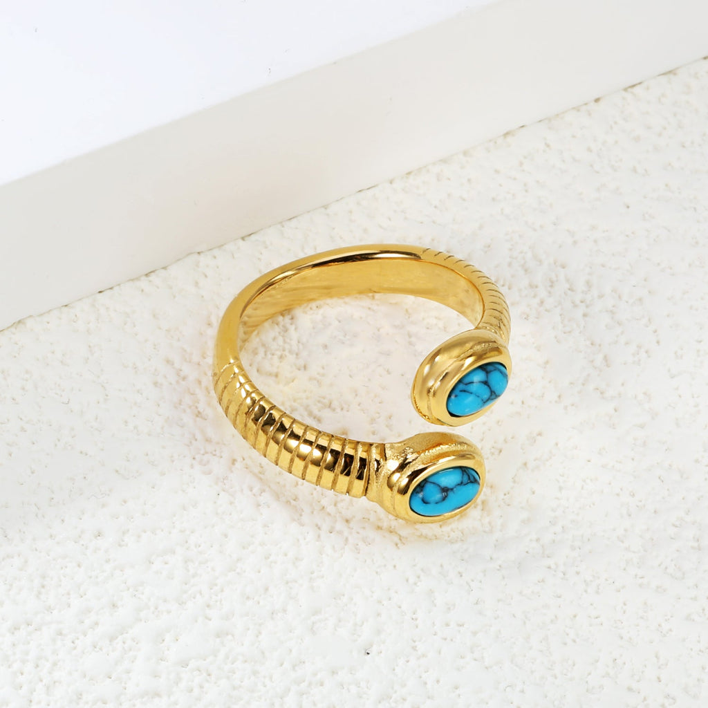Two Oval Turquoise Open-End Rings