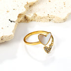 Twee harten diamant &amp; schelp ring