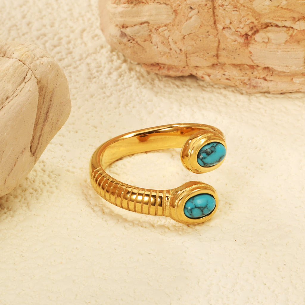 Two Oval Turquoise Open-End Rings