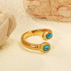 Two Oval Turquoise Open-End Rings