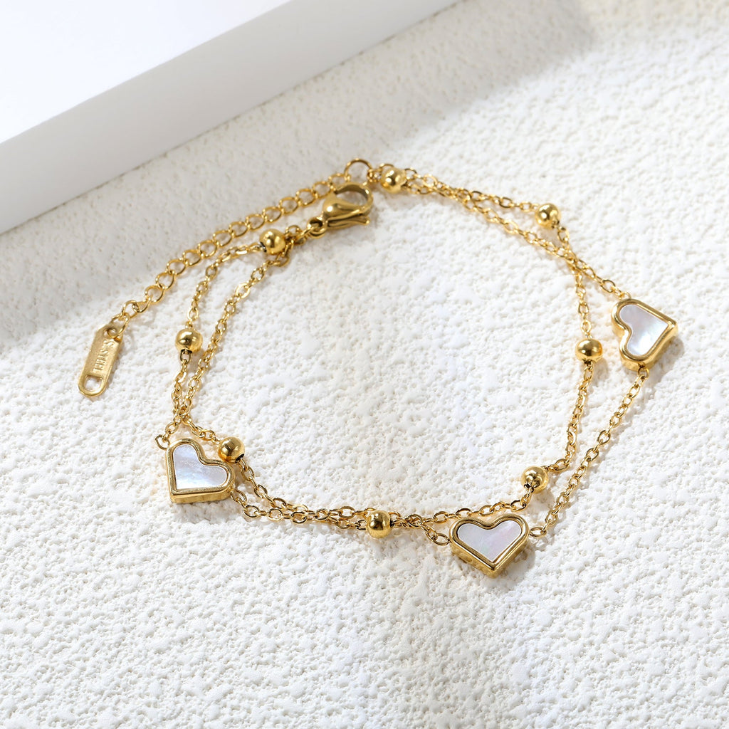 Chaîne à main double en coquillage blanc en forme de cœur