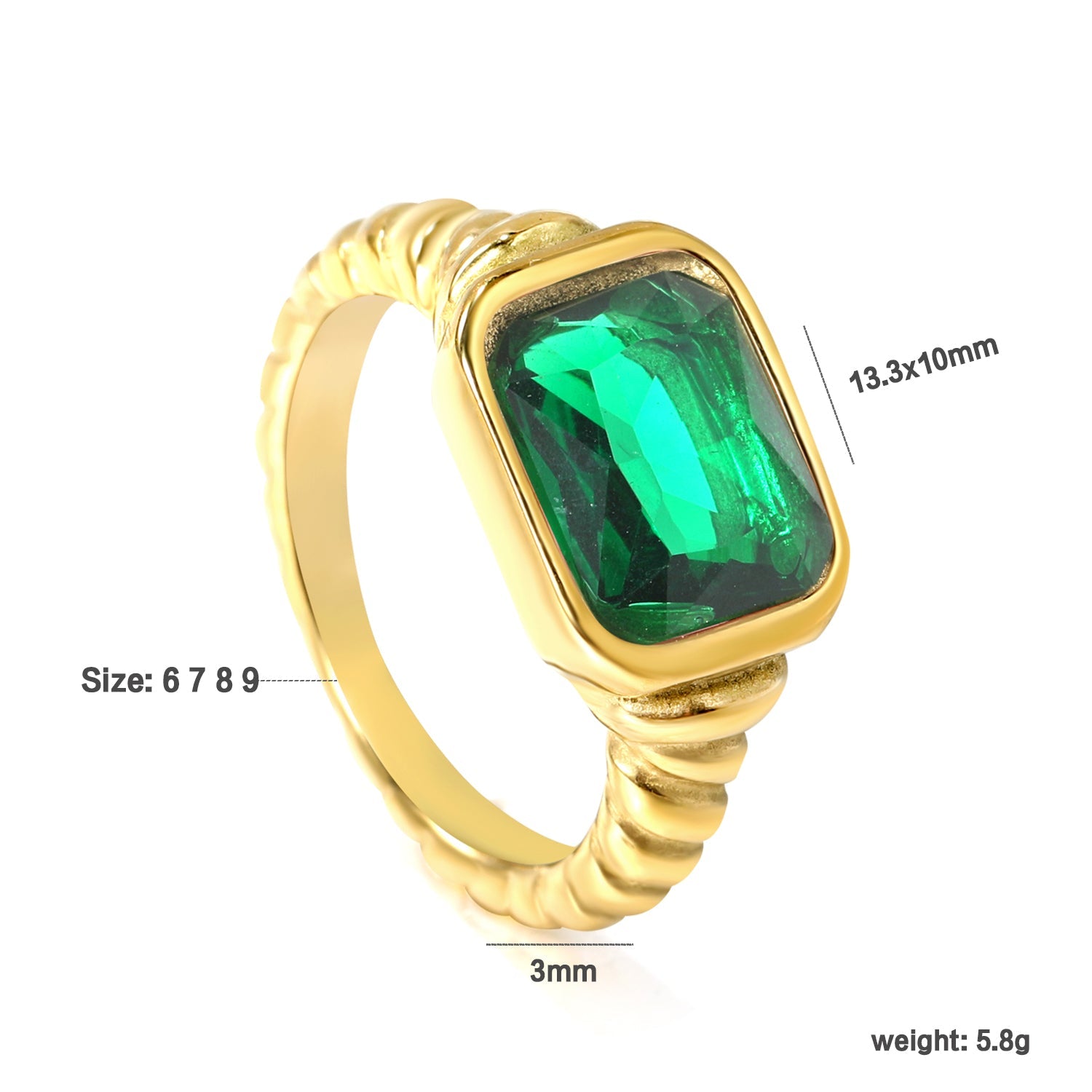 Oversized groene diamant-schroefbandring