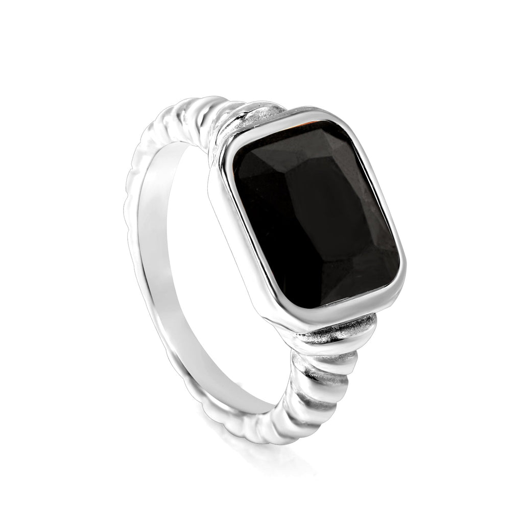 Oversized zwarte diamant ring met schroefdraad