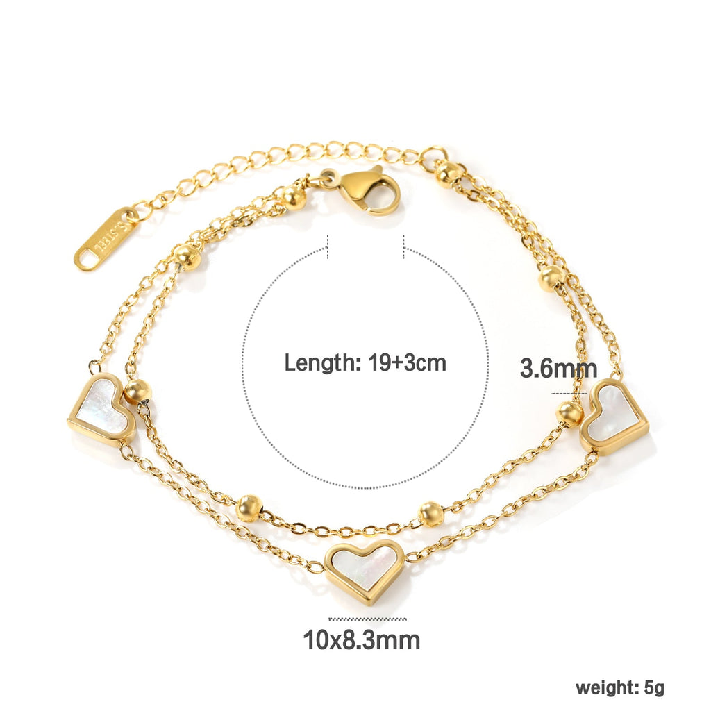 Chaîne à main double en coquillage blanc en forme de cœur