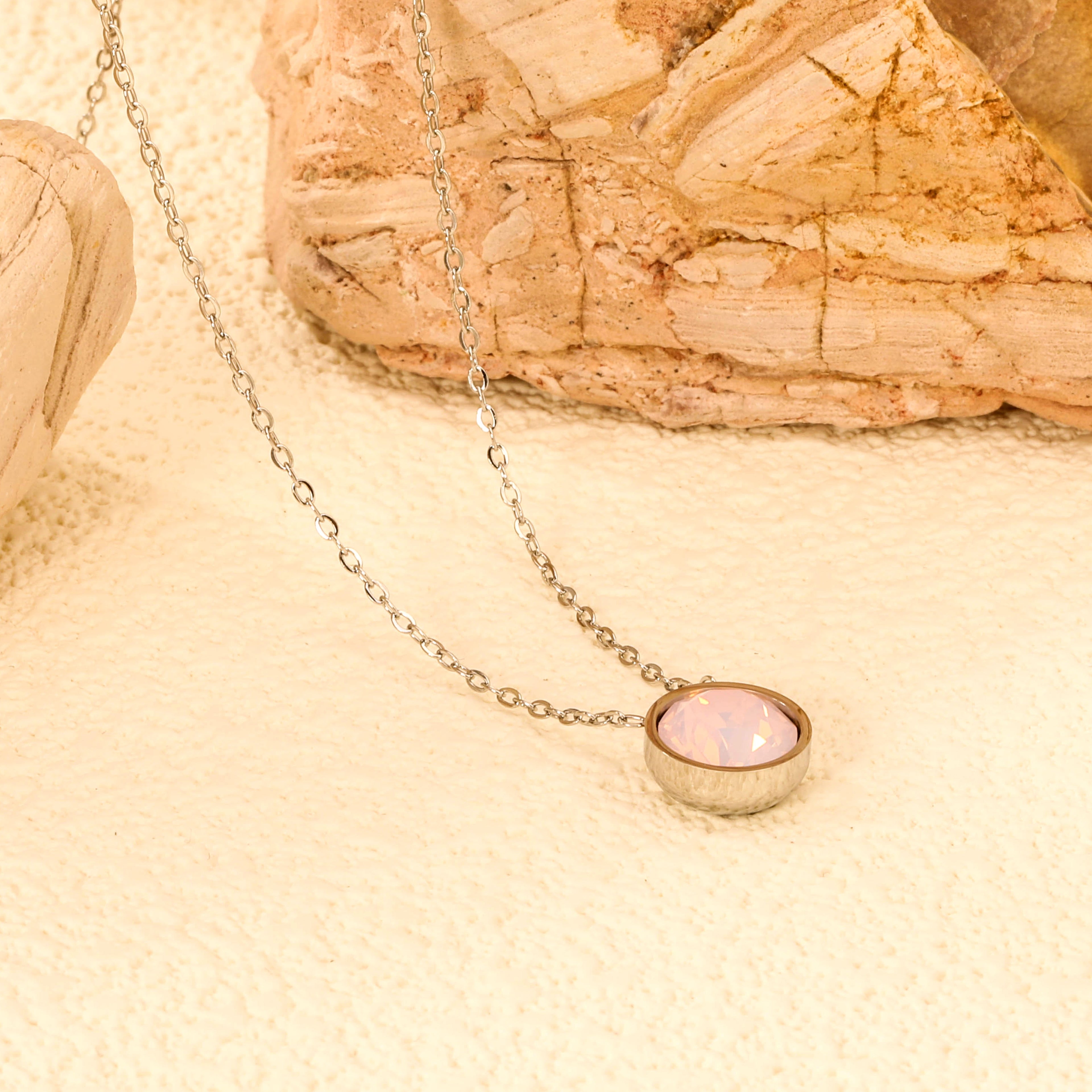 Ronde veelkleurige opaal hanger ketting