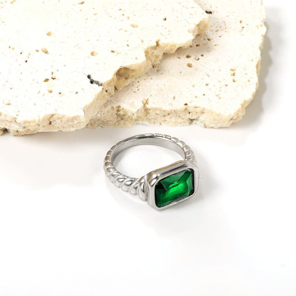 Oversized groene diamant-schroefbandring