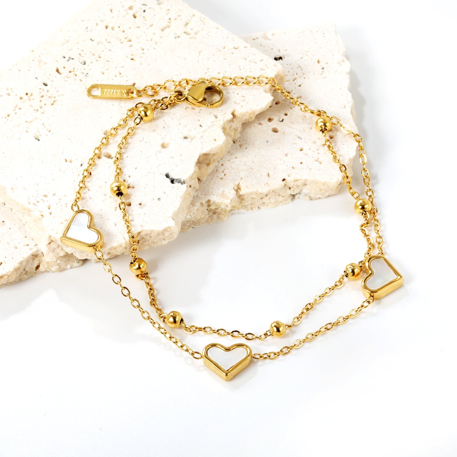 Chaîne à main double en coquillage blanc en forme de cœur