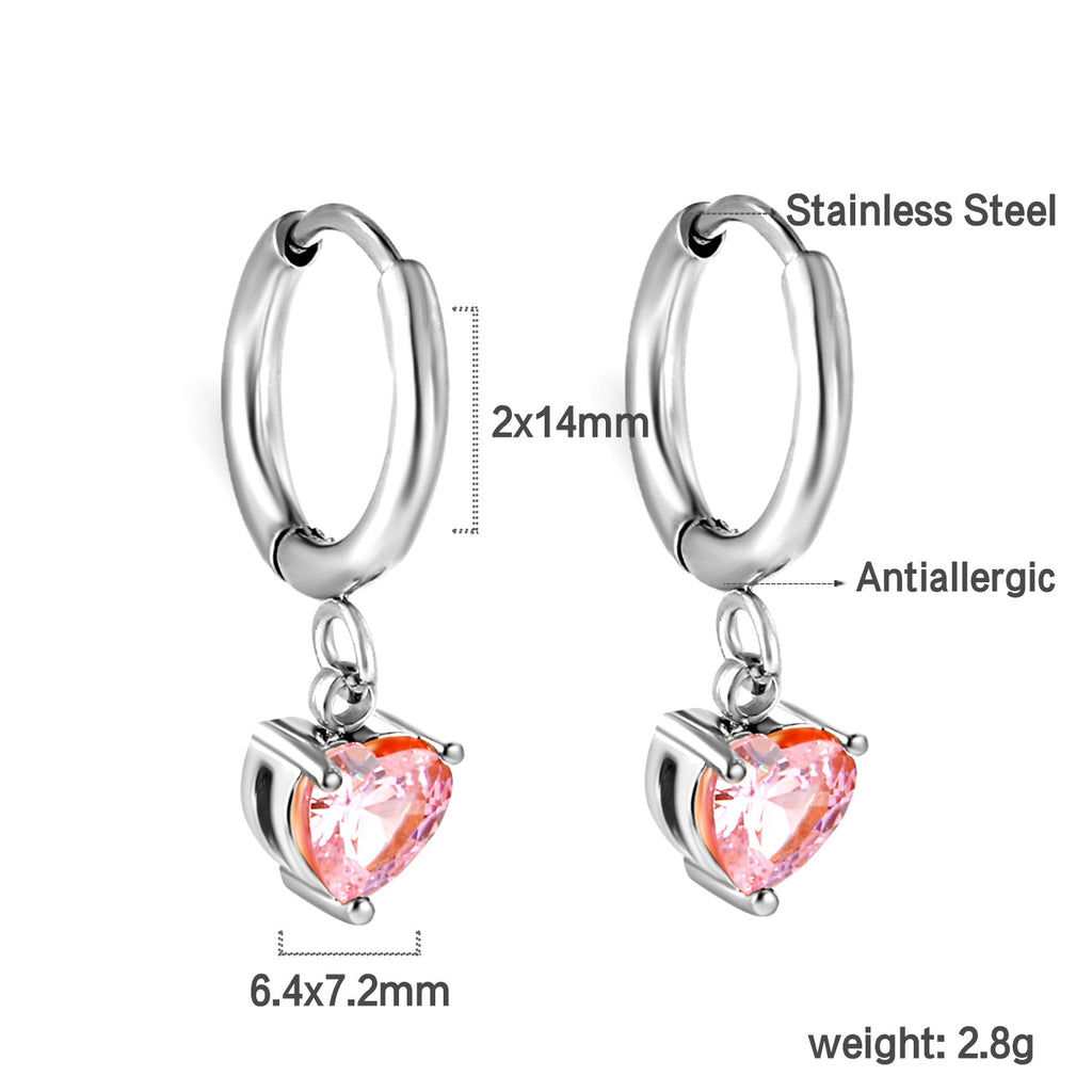 Cirkel met hartvormige diamant roze oorbellen