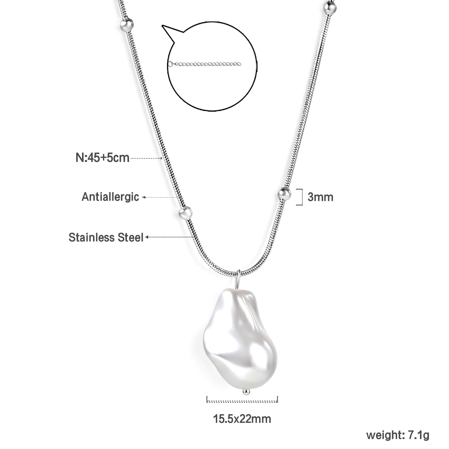 Gevormde witte parel hanger ketting