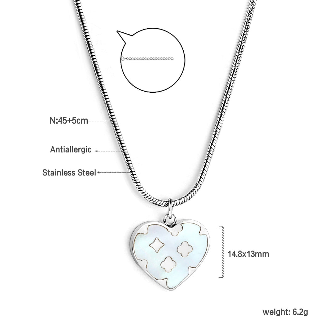 Hart Klaver Witte Schelp Ketting