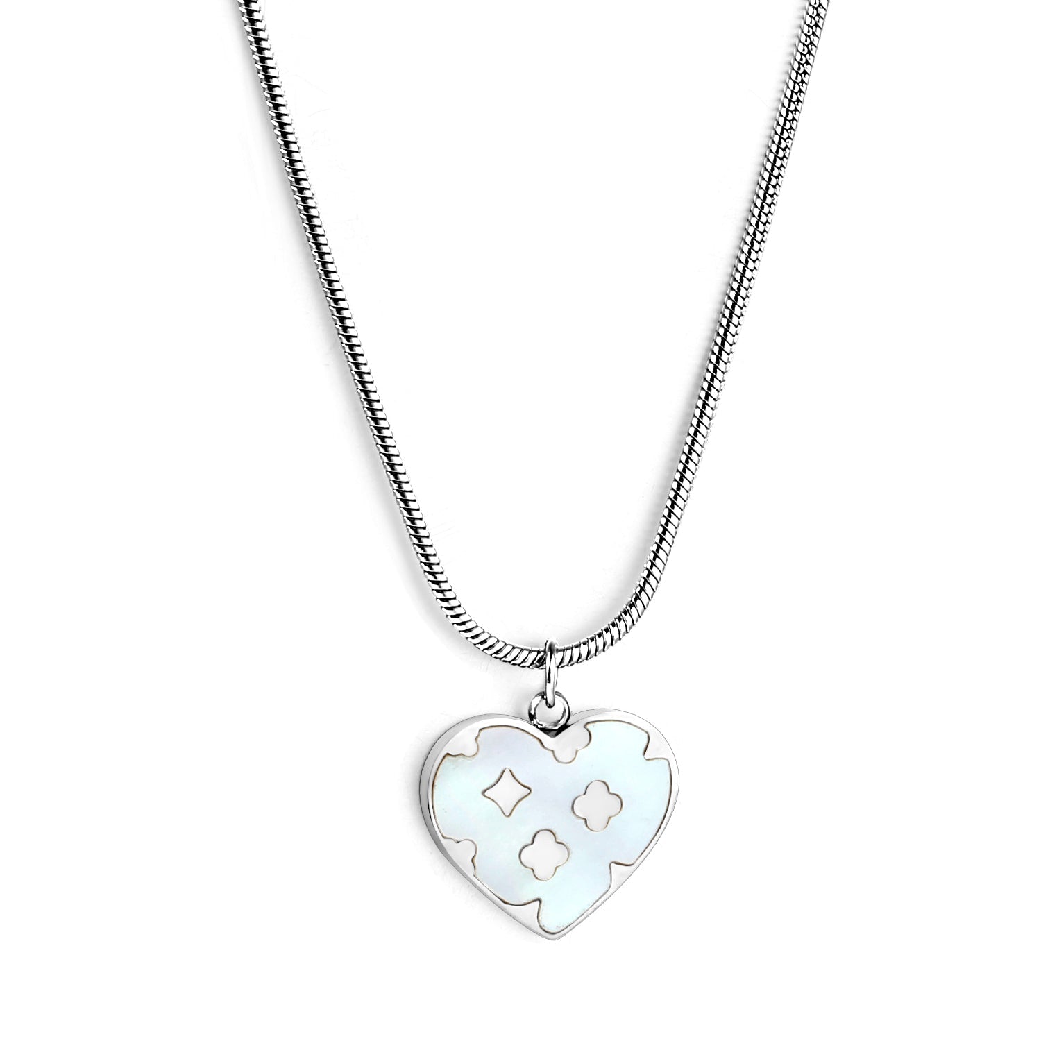 Hart Klaver Witte Schelp Ketting