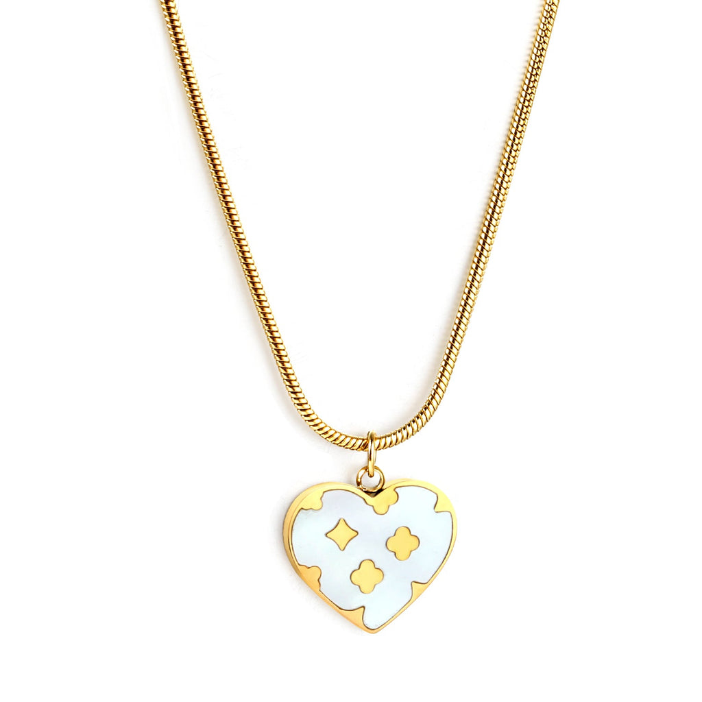 Hart Klaver Witte Schelp Ketting