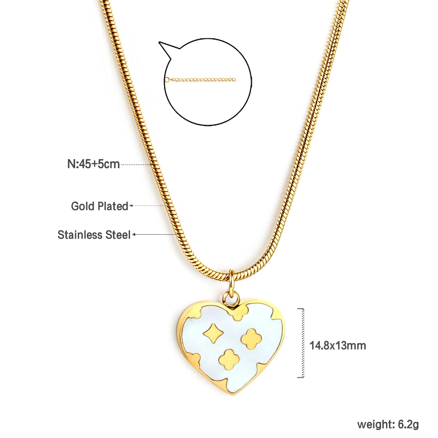 Hart Klaver Witte Schelp Ketting