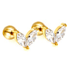 Stalen kogelschroefplug met witte zirkonia-knopoorbellen