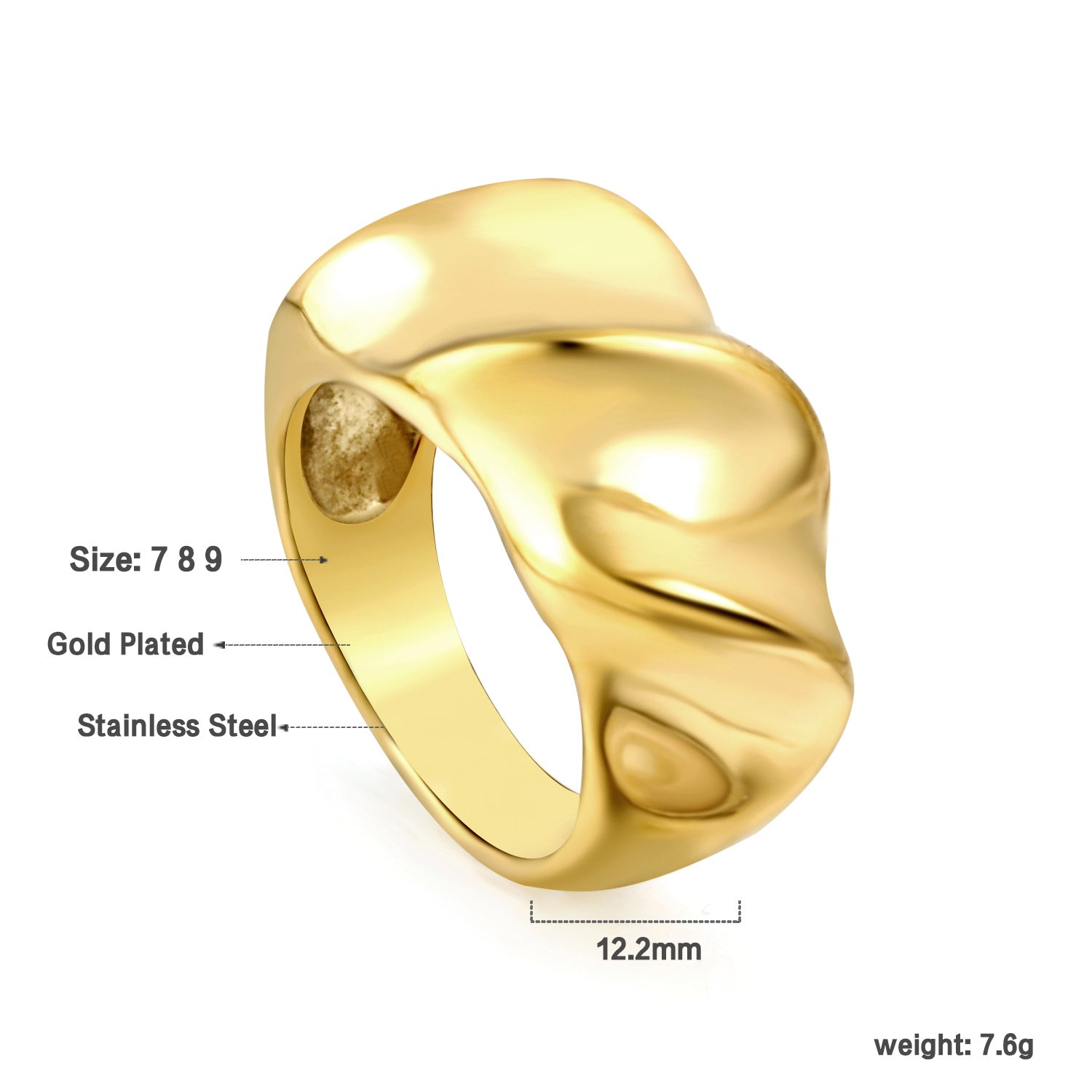 Gehamerde oversized twist brede ring