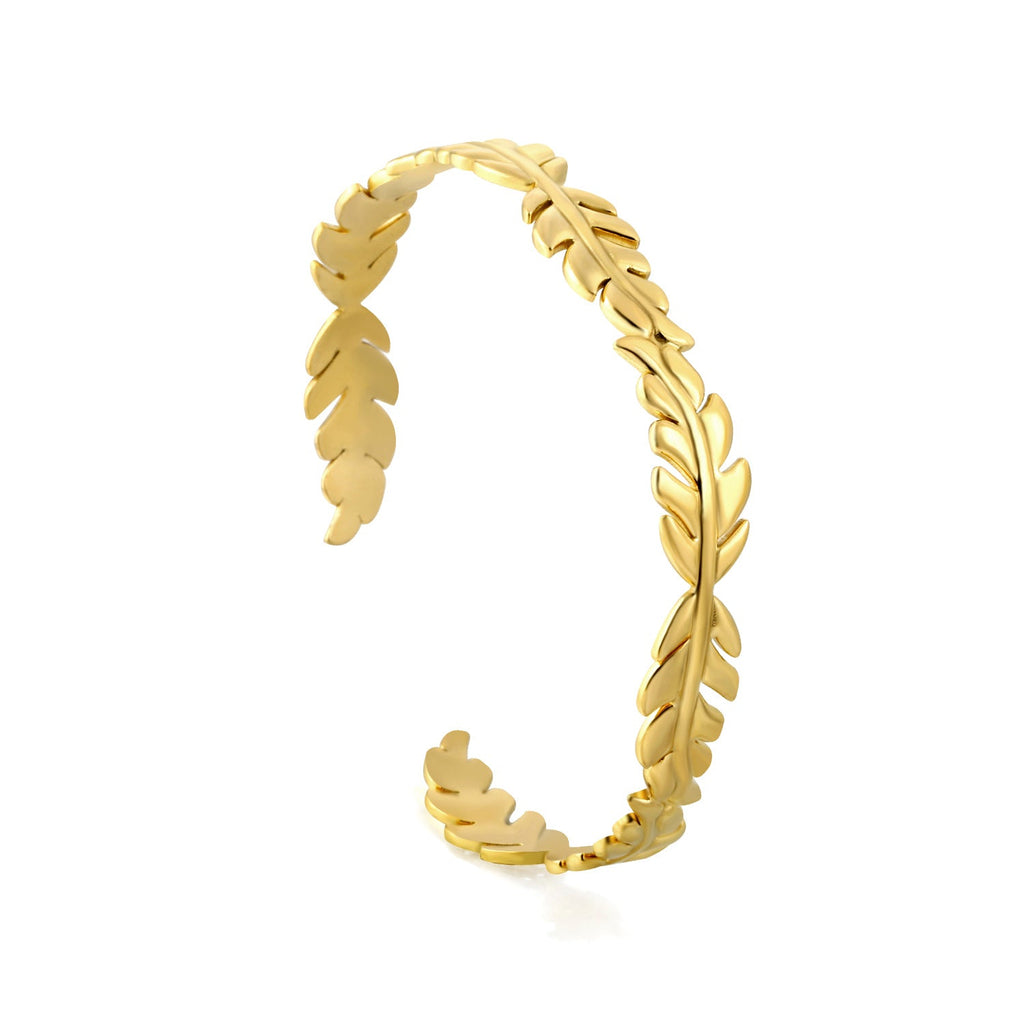 Long Leaf Connected Bracelet in gold or rose gold-plated stainless steel, elegant connected leaf design for women
