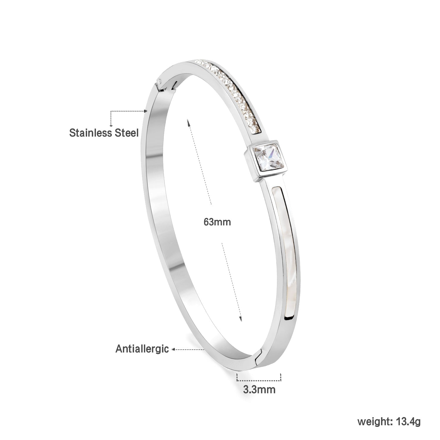 Rechthoekige armband met schelp en diamant